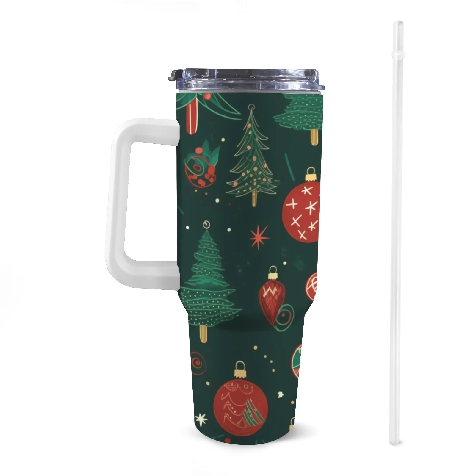 40oz/1200ml Christmas Stanley-Style Tumbler – with Festive Patterns (Zany, Traditional & Snowy Designs)