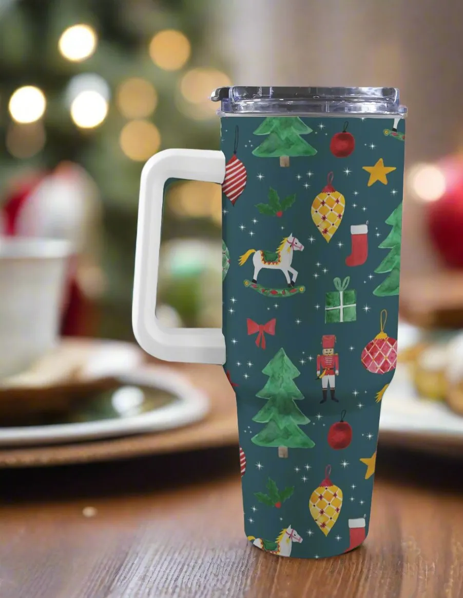 40oz/1200ml Christmas Stanley-Style Tumbler – with Festive Patterns (Zany, Traditional & Snowy Designs)