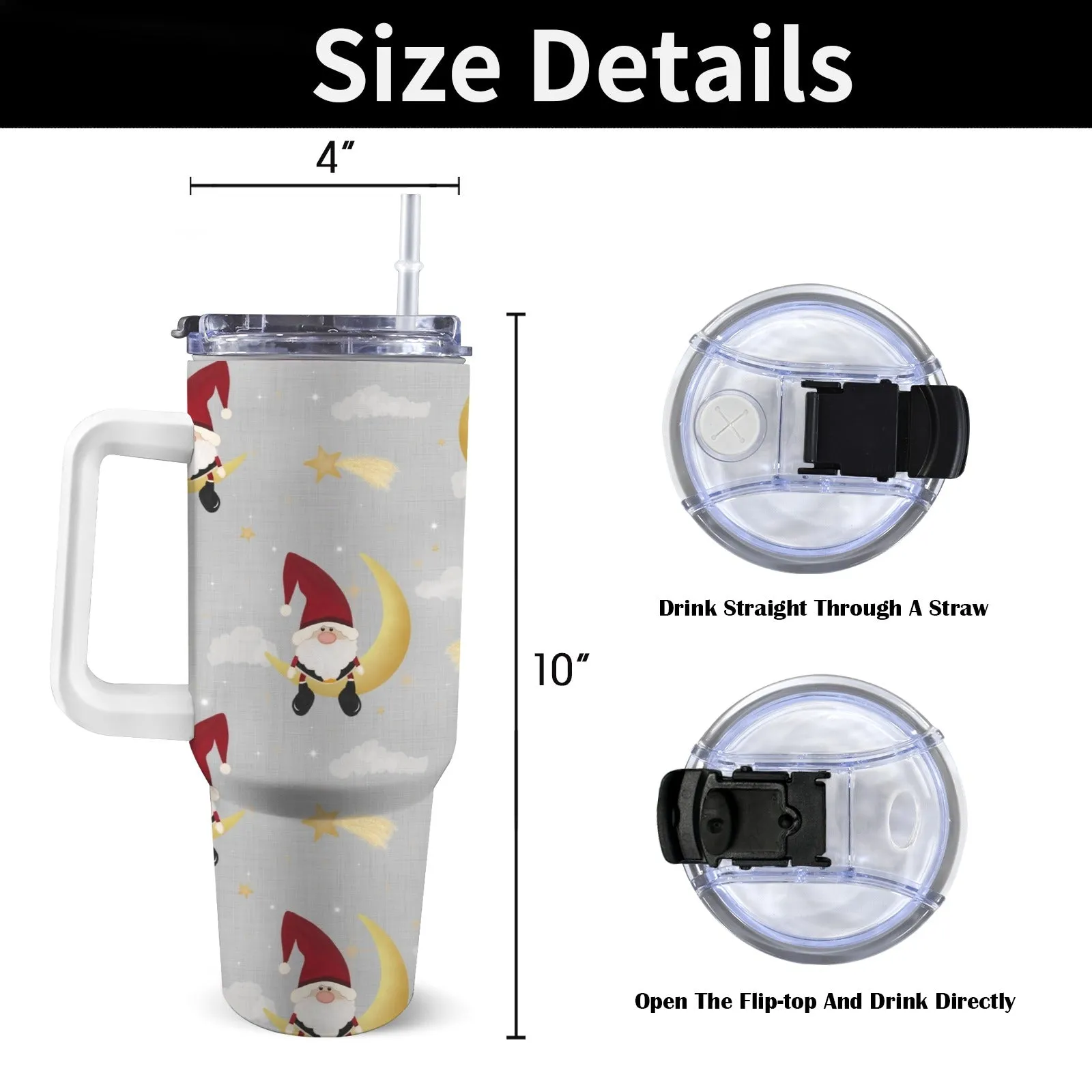 40oz/1200ml Christmas Stanley-Style Tumbler – with Festive Patterns (Zany, Traditional & Snowy Designs)