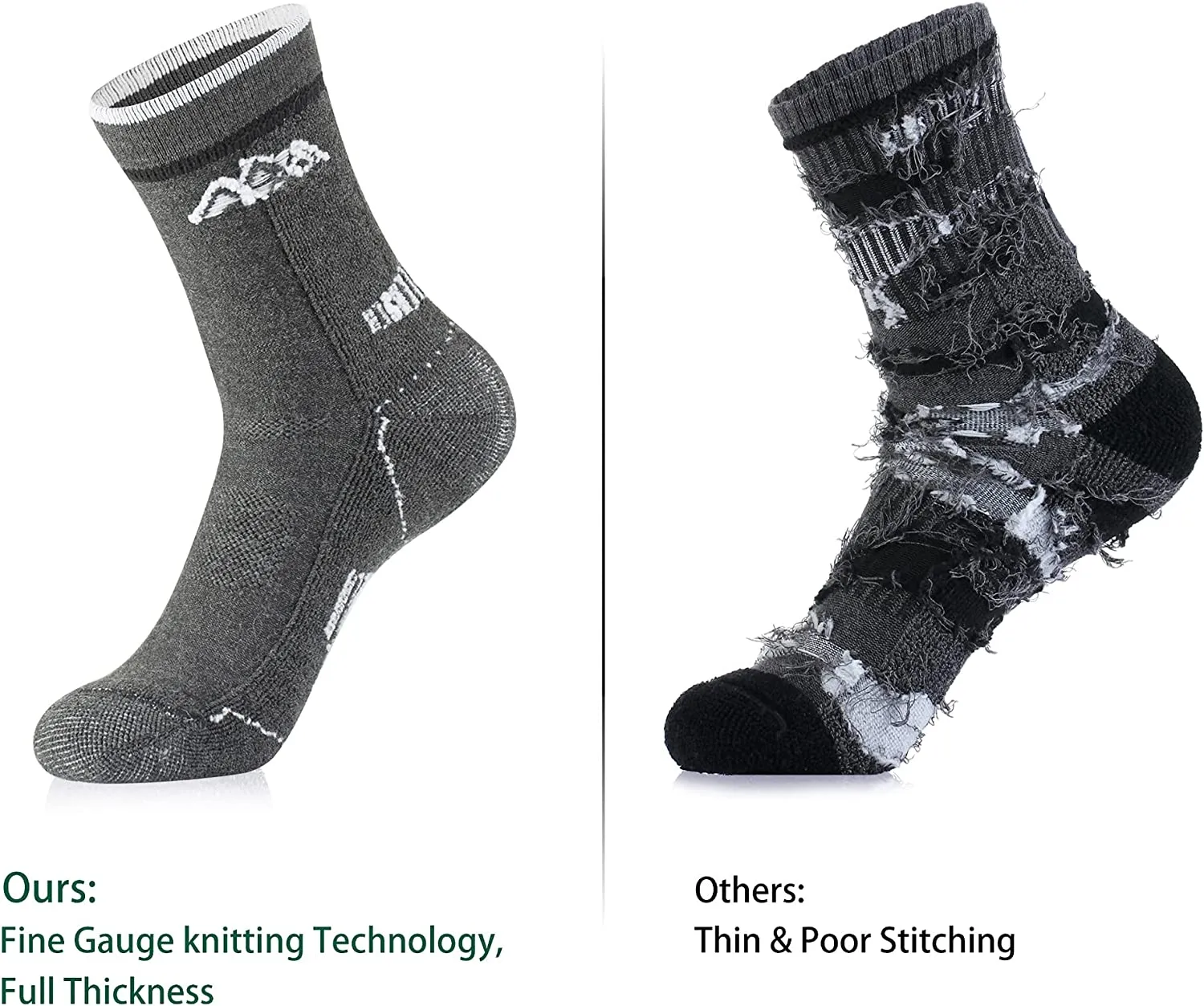 innotree 3 Pack Men's Merino Wool Hiking Socks, Full Cushioned Hiking Walking Socks Moisture Wicking Quarter Crew Socks