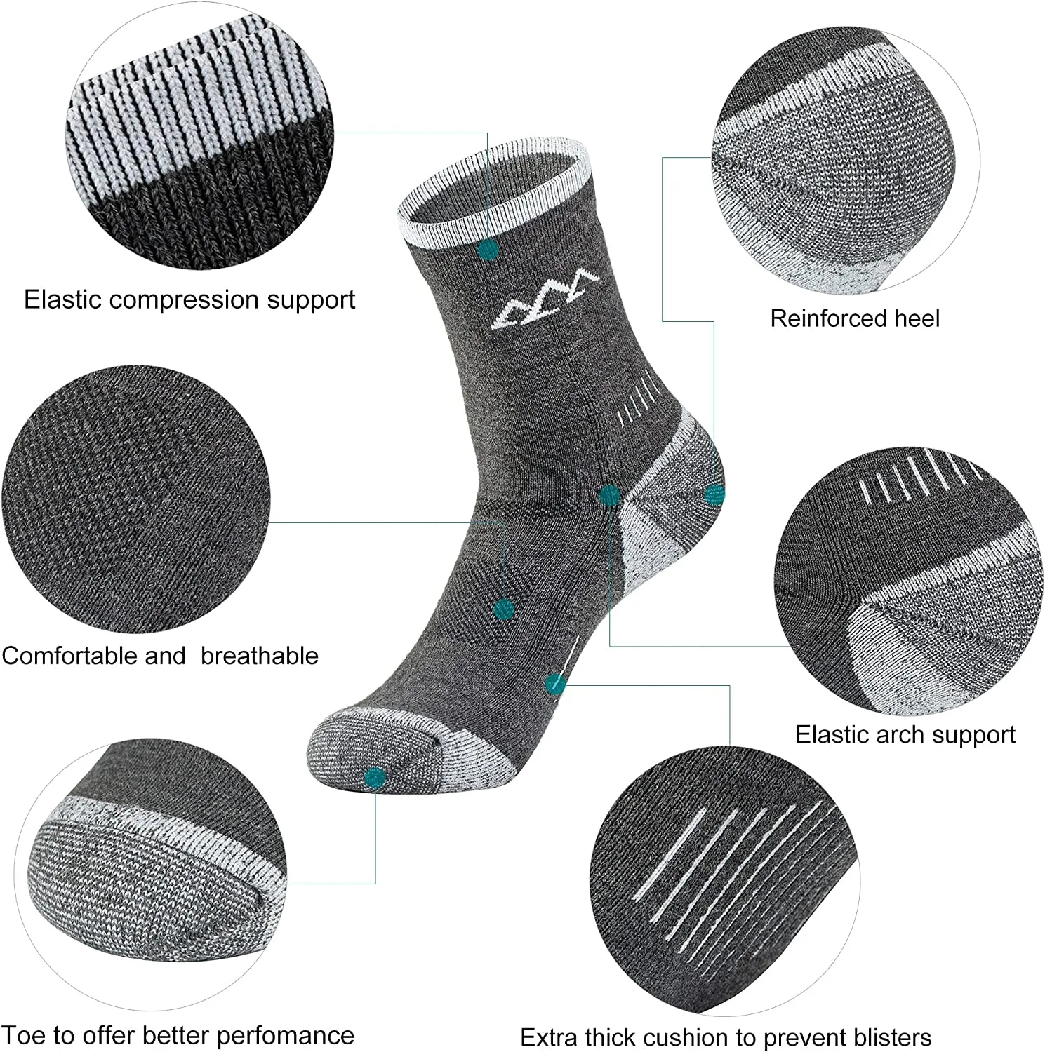 innotree 3 Pack Men's Merino Wool Hiking Socks, Full Cushioned Hiking Walking Socks Moisture Wicking Quarter Crew Socks