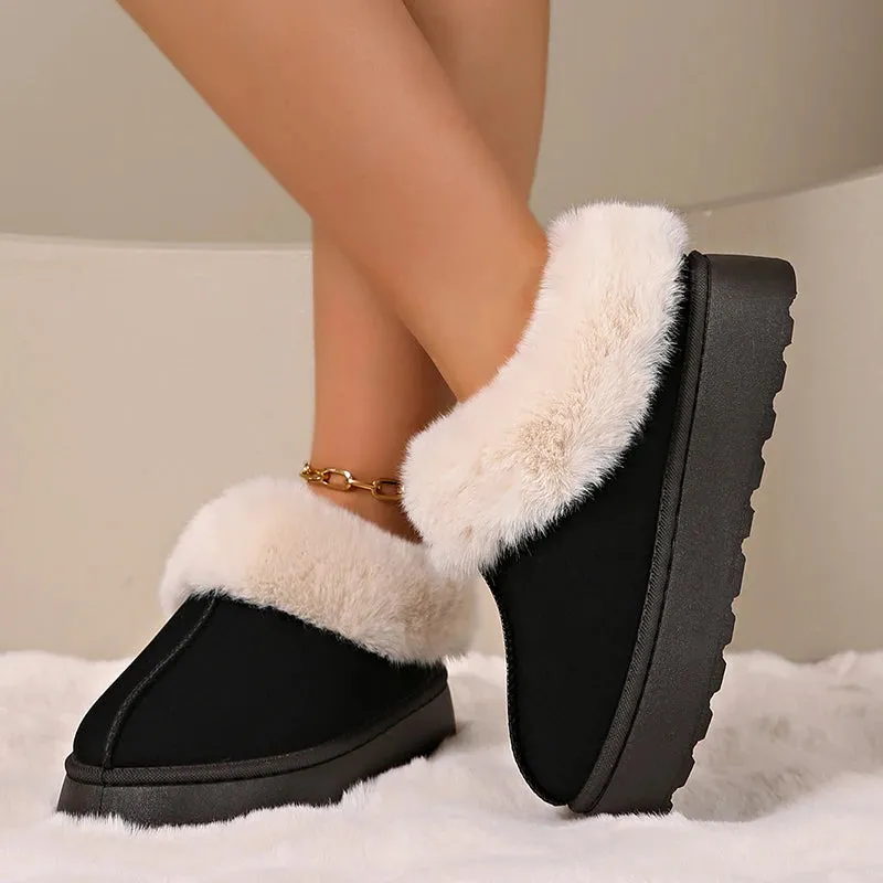 Sohiwoo Thick Sole Faux Fur Snow Boots Women Warm Thicken Plush Winter Boots Woman Non Slip Platform Cotton Padded Shoes Mujer 42